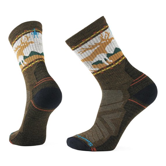 Farbe: Military Olive - Wandersocken Light Cushion Crew mit Mountain Moose-Print